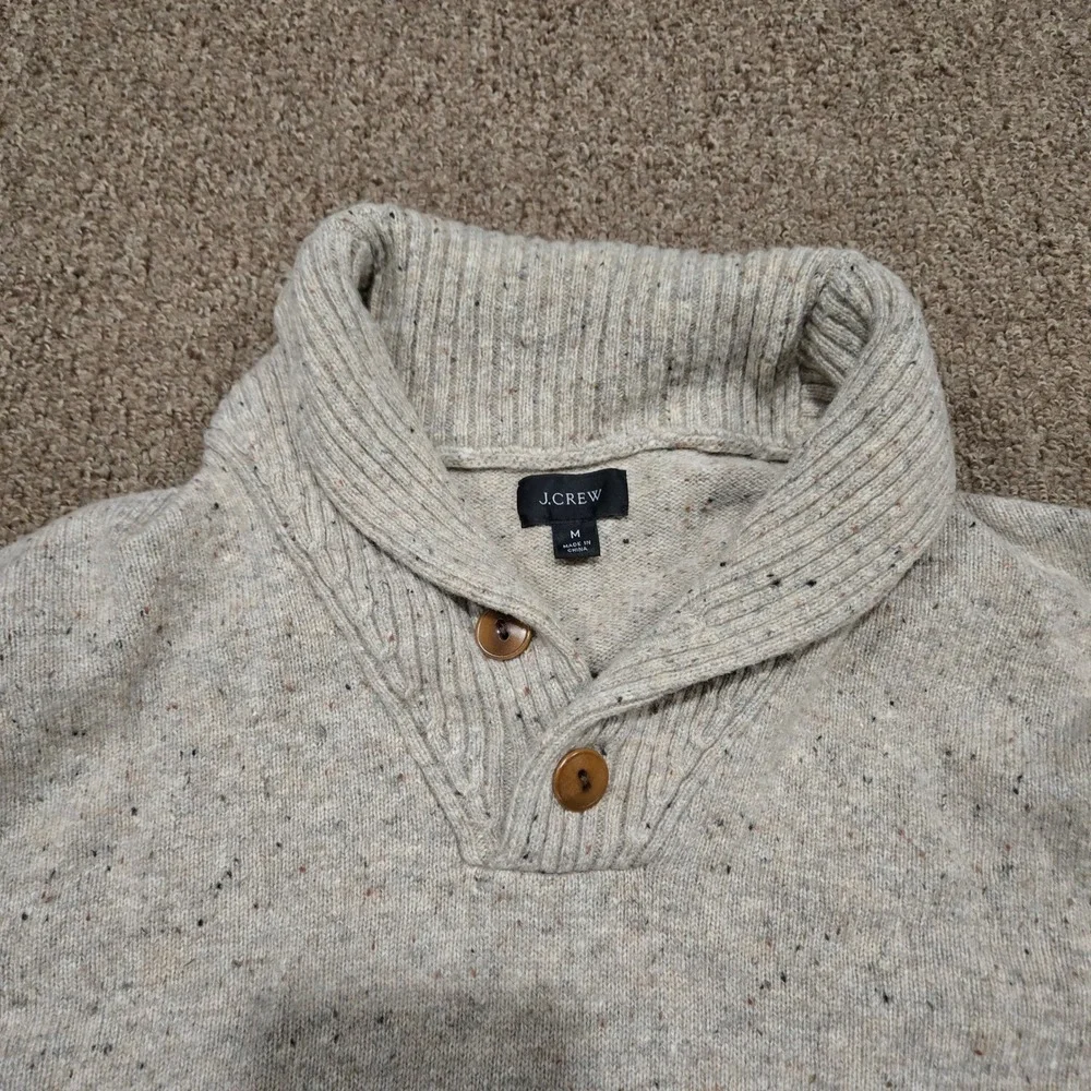 J.Crew Sweater Mens Medium Beige Merino Wool Donegal Shawl‎ Neck Pullover Knit
